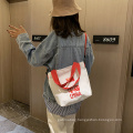 New style print girl solid color cotton canvas women adjust strap cross body tote bag